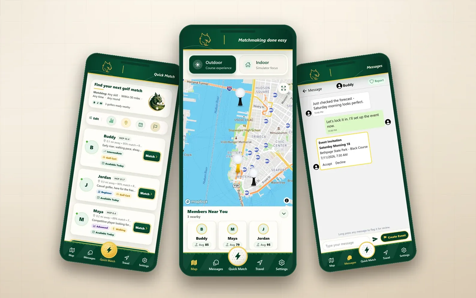 The GameLynx app shown on a phone, displaying its member discovery map