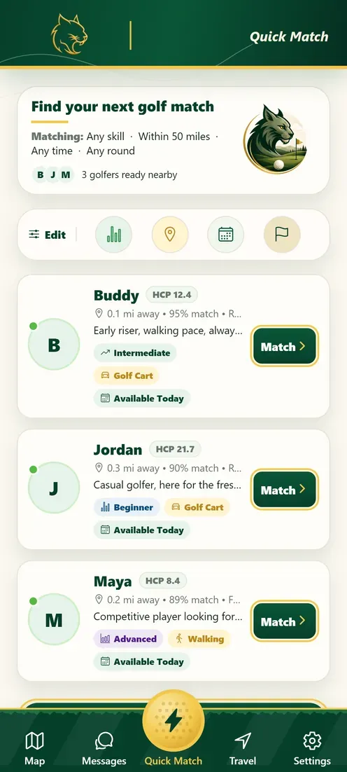 GameLynx Quick Match screen listing ranked player matches